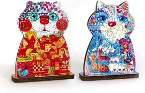 img 3 attached to 🧩 DAVICI Wooden Jigsaw Puzzles - Double-Sided, Exclusive Authors Design - Uniquely Shaped Pieces - Gift Box Included - The Cat Year - 4x50 Pieces - 5.1 x 7.5 in