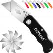 folding box cutter knife with sk5 blades and back lock device for efficient cutting - lightweight and quick blade change razor knife for cardboard logo