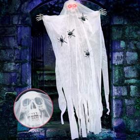 img 4 attached to 67 Inch Animated Skeleton With Red Eyes And Voice Activated - ESSENSON Halloween Decorations Hanging Ghost For Window Wall Outdoor Indoor Yard Patio House Decor