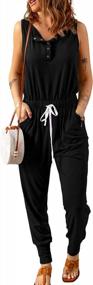 img 4 attached to Women'S Casual Solid Sleeveless Jumpsuit Crewneck Drawstring Waist Stretchy Long Pants Romper - PRETTYGARDEN