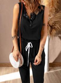 img 3 attached to Women'S Casual Solid Sleeveless Jumpsuit Crewneck Drawstring Waist Stretchy Long Pants Romper - PRETTYGARDEN