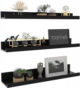 img 4 attached to Giftgarden Woodgrain Picture Ledge Shelf Set - 24 Inch Black Floating Shelves for Storage in Home and Office, Set of 3 Different Sizes