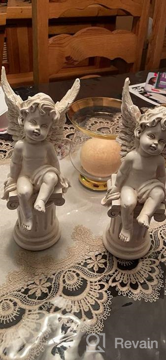 img 1 attached to OwMell Set Of 2 Cherub Angels On Roman Pillar Garden Statue Greek Column Angel Figurine Sculpture Indoor Outdoor Home Garden Decoration Antique Resin 9.8 review by Bronson Hussain