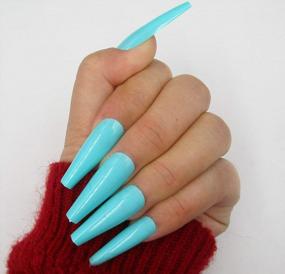 img 3 attached to Make A Statement With 100 Colored Coffin Press-On Nails In Vibrant Turquoise Blue For Women And Teen Girls