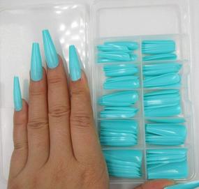 img 1 attached to Make A Statement With 100 Colored Coffin Press-On Nails In Vibrant Turquoise Blue For Women And Teen Girls