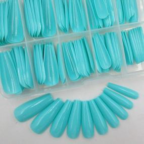 img 4 attached to Make A Statement With 100 Colored Coffin Press-On Nails In Vibrant Turquoise Blue For Women And Teen Girls