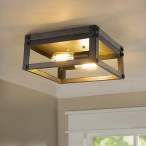 img 2 attached to Farmhouse Black And Wood Grain Texture 12-Inch Square Flush Mount Ceiling Light With 2 Lights - RE9180-2A