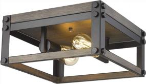 img 3 attached to Farmhouse Black And Wood Grain Texture 12-Inch Square Flush Mount Ceiling Light With 2 Lights - RE9180-2A