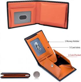 img 2 attached to Мужской кожаный бумажник RFID с окошком для удостоверения личности и карманом для монет черного и оранжевого цветов от Boshiho