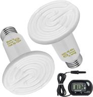 🔥 2 pack 75w white ceramic heat lamp with digital thermometer - ideal infrared bulb emitter for pet brooder coop, reptile tanks, aquariums - etl listed logo