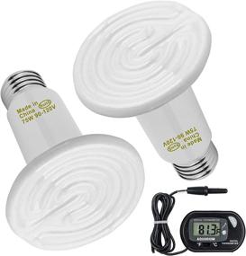 img 4 attached to 🔥 2 Pack 75W White Ceramic Heat Lamp with Digital Thermometer - Ideal Infrared Bulb Emitter for Pet Brooder Coop, Reptile Tanks, Aquariums - ETL Listed