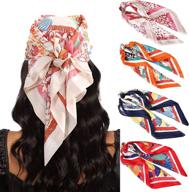 stylish 27.5” silk satin square head scarf set - 4pcs head scarves for women: hair kerchief, bandanas, sleep wraps logo