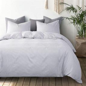 img 3 attached to 🛏️ Sleep in Serene Comfort with Wake In Cloud - Gray White Striped Comforter Set! Experience Elegant Grey Vertical Ticking Stripes Pattern Printed on White, Crafted from Soft Microfiber Bedding. Get Yours Now - 3pcs, Queen Size!
