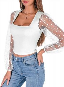 img 2 attached to Women'S Sexy Mesh Crop Top: VETIOR Long Sleeve Ribbed Casual Tops