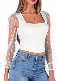 img 4 attached to Women'S Sexy Mesh Crop Top: VETIOR Long Sleeve Ribbed Casual Tops