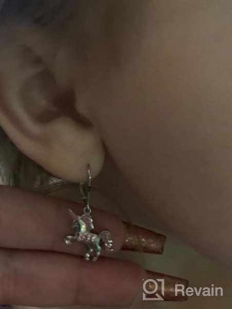 img 1 attached to Enamel Unicorn Crystal Earrings in White 🦄 Gold with Silver Leverbacks for Babies, Girls, and Children review by Charles Thomas