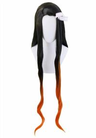 img 3 attached to Nezuko Cosplay Wig For Women - Long Black And Orange Gradient Waves (Black)