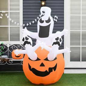 img 3 attached to HOMCOM 6' Inflatable Halloween Jack-O-Lantern Pumpkin And Ghost Lighted Outdoor Yard Display, Waterproof