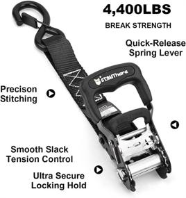 img 2 attached to 🔒 Stay There Heavy Duty Ratchet Tie Down Straps - 4500 Lbs Breaking Strength 1.5" x 8', Padded Handles, Deep S-Hook, and Carry Bag