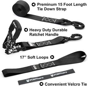 img 3 attached to 🔒 Stay There Heavy Duty Ratchet Tie Down Straps - 4500 Lbs Breaking Strength 1.5" x 8', Padded Handles, Deep S-Hook, and Carry Bag