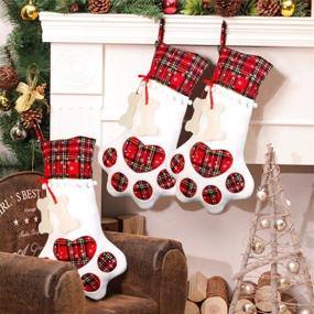 img 4 attached to OurWarm Red Pet Dog Christmas Stocking With Large Paw Print - 18 X 11 Inch Hanging Stockings For Fireplace Decorations During Christmas