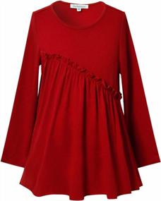 img 4 attached to Solid Color Round Neck Blouse: Long Sleeve Ruffle Tops For Girls - Ideal Fall & Winter Tunic
