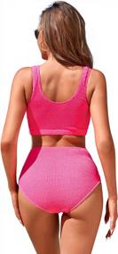 img 1 attached to Sporty High Waisted Bikini With Notch Neck Crop Top And Tummy Control Bottom For Women - Cysincos Athletic Two Piece Swimsuits In Rose L