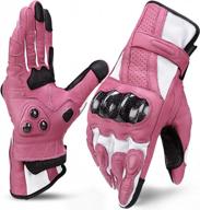 женские розовые кожаные мотоциклетные перчатки с костяшками пальцев из углеродного волокна и технологией сенсорного экрана - большой размер от inbike логотип