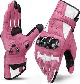 img 4 attached to Women'S Pink Leather Motorcycle Gloves With Carbon Fiber Knuckles And Touch Screen Technology - Size Large By INBIKE