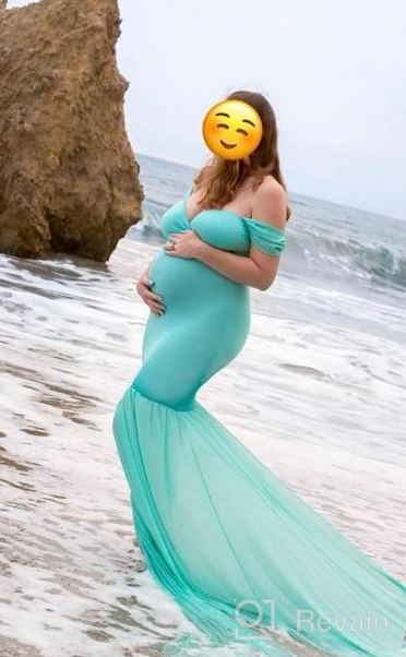 img 1 attached to Off-Shoulder Maternity Mermaid Gown: V-Neck Chiffon Maxi Dress For Baby Shower Photo Shoots And Photography Props By JustVH review by Kristine Schmidt