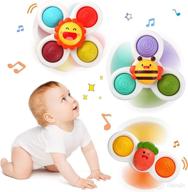 👶 3 pcs baby suction cup spinner toys - sensory spinning top toys for toddlers | bath toys + early education gifts for 12-18 months, 1-3 year old boys & girls logo