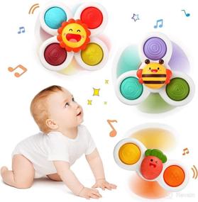 img 4 attached to 👶 3 Pcs Baby Suction Cup Spinner Toys - Sensory Spinning Top Toys for Toddlers | Bath Toys + Early Education Gifts for 12-18 Months, 1-3 Year Old Boys & Girls