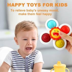 img 2 attached to 👶 3 Pcs Baby Suction Cup Spinner Toys - Sensory Spinning Top Toys for Toddlers | Bath Toys + Early Education Gifts for 12-18 Months, 1-3 Year Old Boys & Girls