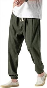img 4 attached to Loose And Comfortable Men'S Cotton Linen Drawstring Beach Pants For Yoga And Jogging By Sandbank
