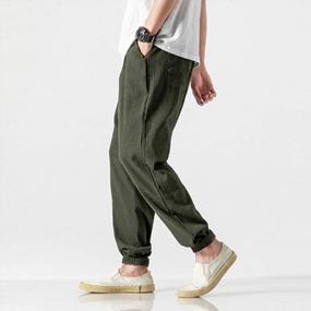 img 1 attached to Loose And Comfortable Men'S Cotton Linen Drawstring Beach Pants For Yoga And Jogging By Sandbank
