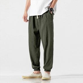 img 3 attached to Loose And Comfortable Men'S Cotton Linen Drawstring Beach Pants For Yoga And Jogging By Sandbank