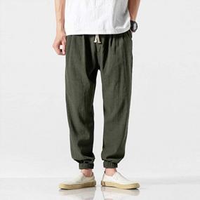 img 2 attached to Loose And Comfortable Men'S Cotton Linen Drawstring Beach Pants For Yoga And Jogging By Sandbank
