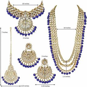 img 1 attached to Exquisite Indian Bridal Jewellery Set With Long Choker Necklace, Earrings And Maang Tikka - Aheli Kundan Beaded Collection