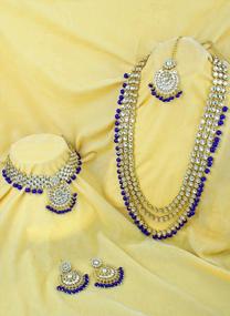 img 2 attached to Exquisite Indian Bridal Jewellery Set With Long Choker Necklace, Earrings And Maang Tikka - Aheli Kundan Beaded Collection