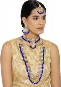 img 3 attached to Exquisite Indian Bridal Jewellery Set With Long Choker Necklace, Earrings And Maang Tikka - Aheli Kundan Beaded Collection