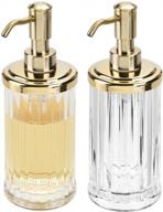 2 pack mdesign clear/soft brass fluted plastic soap dispensers for bathroom vanity, kitchen sink - refillable pump bottles for hand soap, dish soap, essential oils, ivey collection логотип