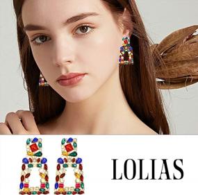 img 1 attached to LOLIAS Gold Statement Earrings For Women - Rectangle Leaf Pearl Geometric Dangle Clip Ons