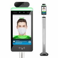 touchscreen access control system with non-contact infrared thermal scanner for face recognition and temperature measurement, featuring face comparison library and stand logo