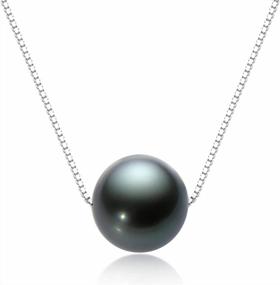 img 4 attached to Tahitian Black Pearl Pendant Necklace Genuine Single Floating Pearl Necklaces With 925 Sterling Silver Chain Jewelry Gifts For Women Wife Mom 9-10Mm/10-11Mm