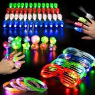 glow in the dark party fun: 84-piece light up toys pack for kids and adults featuring finger lights, jelly rings, flashing glasses, bracelets and hair lights logo