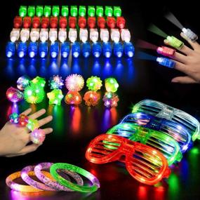 img 4 attached to Glow In The Dark Party Fun: 84-Piece Light Up Toys Pack For Kids And Adults Featuring Finger Lights, Jelly Rings, Flashing Glasses, Bracelets And Hair Lights