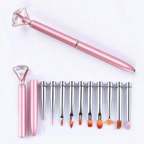 img 4 attached to Set Of 10 Replacement Nail Art Brush Heads And 1 Fashion Brush Handle For Acrylic, UV Gel, And 3D Manicure Designs In Rose Gold