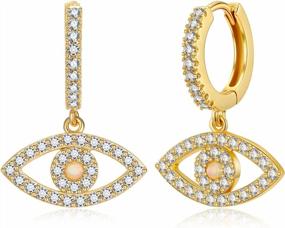 img 4 attached to 14K Gold Plated Evil Eye Huggie Hoop Earrings For Women & Girls