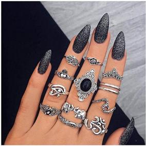 img 4 attached to 13PCS Silver Gemstone Stackable Knuckle Mid Finger Rings Set Vintage Women Girls Edary Ring Set