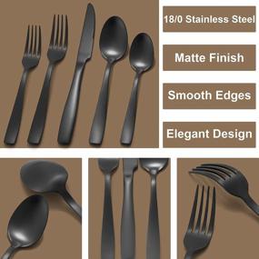 img 2 attached to 60-Piece Black Silverware Set For 12, HaWare Stainless Steel Flatware With Mellow And Full Square Handle, Cutlery Set For Home Kitchen, Include Fork Knife Spoon, Matte Finish, Dishwasher Safe